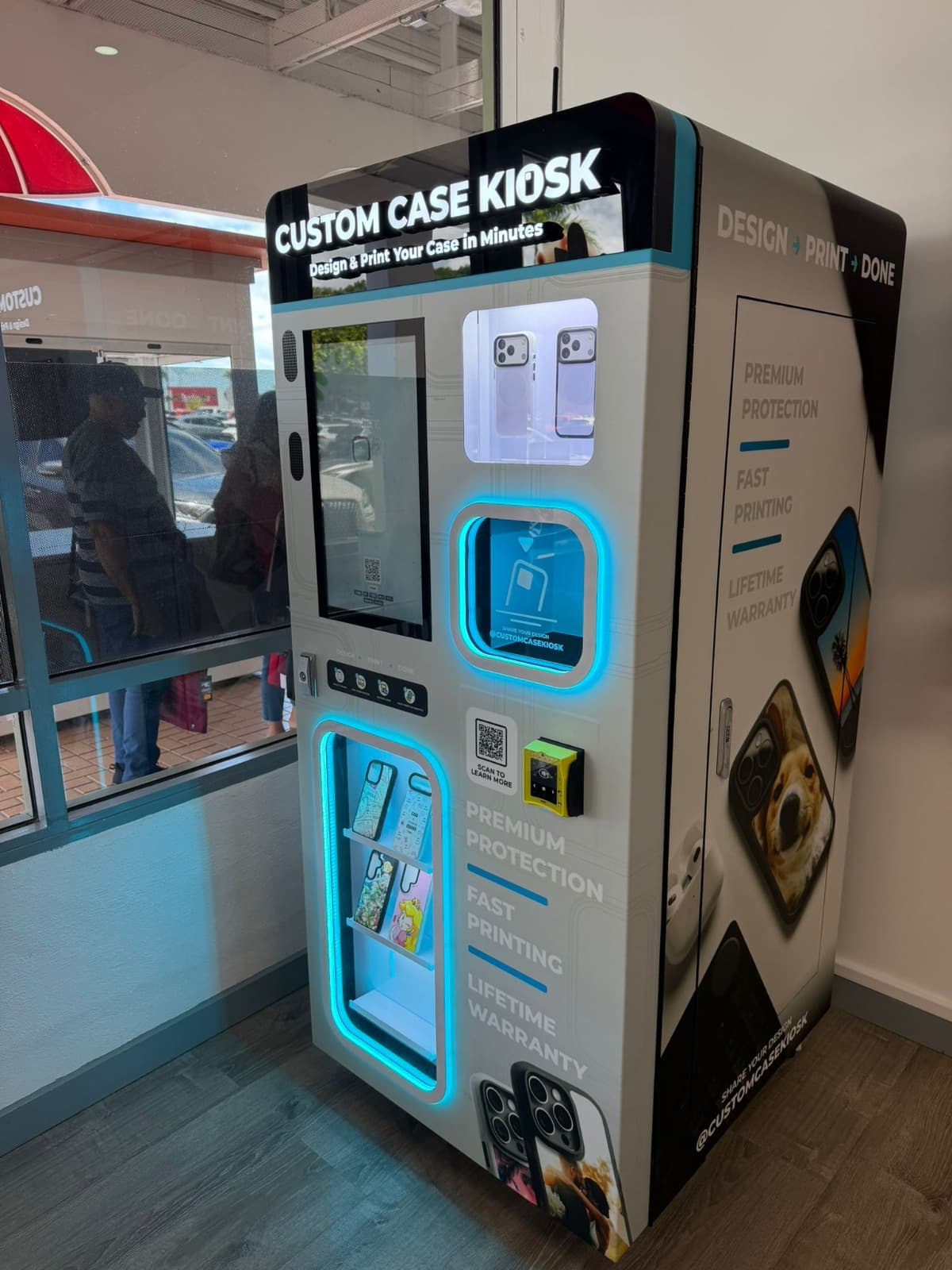 Custom Case Kiosk in Humacao, Puerto Rico — CCK-V3 unit installed on storefront retail floor